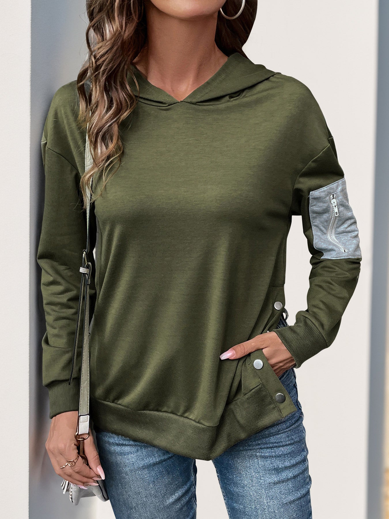 Autumn Casual Sweatshirt Pullover Color Stitching Hoodie Women