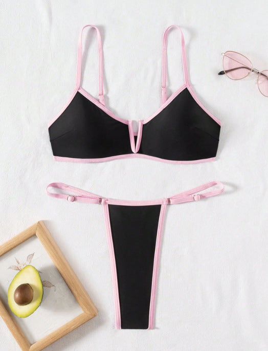 Ladies Swimsuit V neck Underwire Summer Women Bikini Shoulder Strap Adjustment Sexy Swimsuit