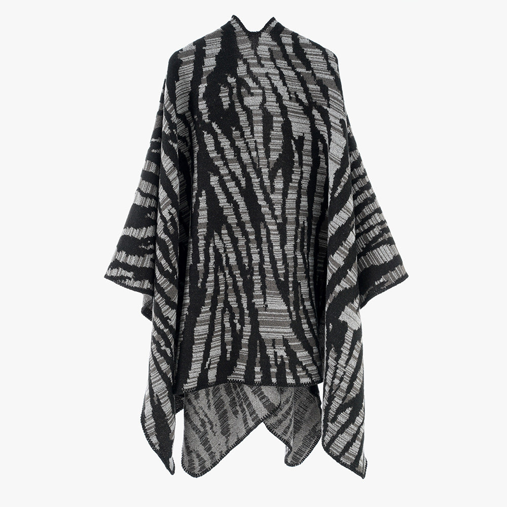 Fashionable Striped Shawl Women Autumn Winter Korean Striped Color Matching Zebra Pattern Warm Cashmere like Shawl Trendy