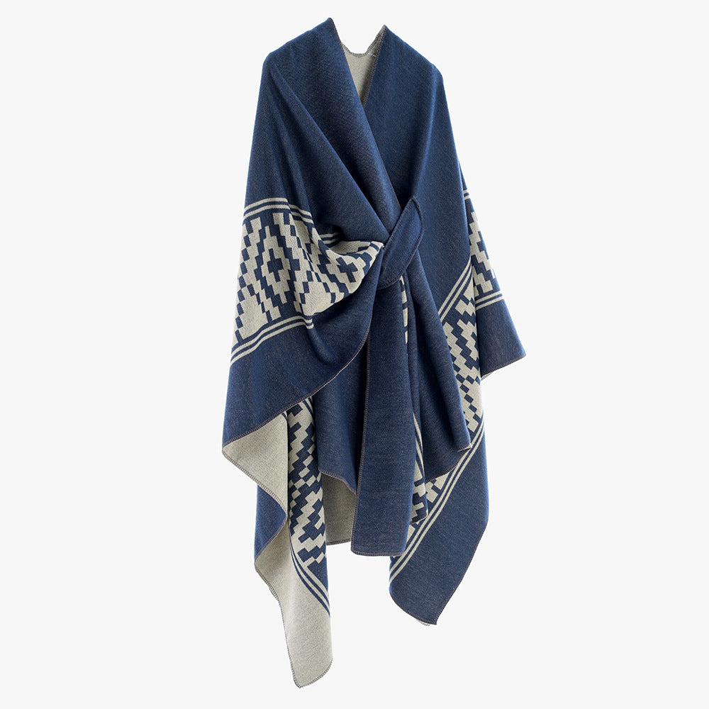 Women Shawl Simple High Quality Jacquard plus Bar Split Talma Catwalk Show Outwear