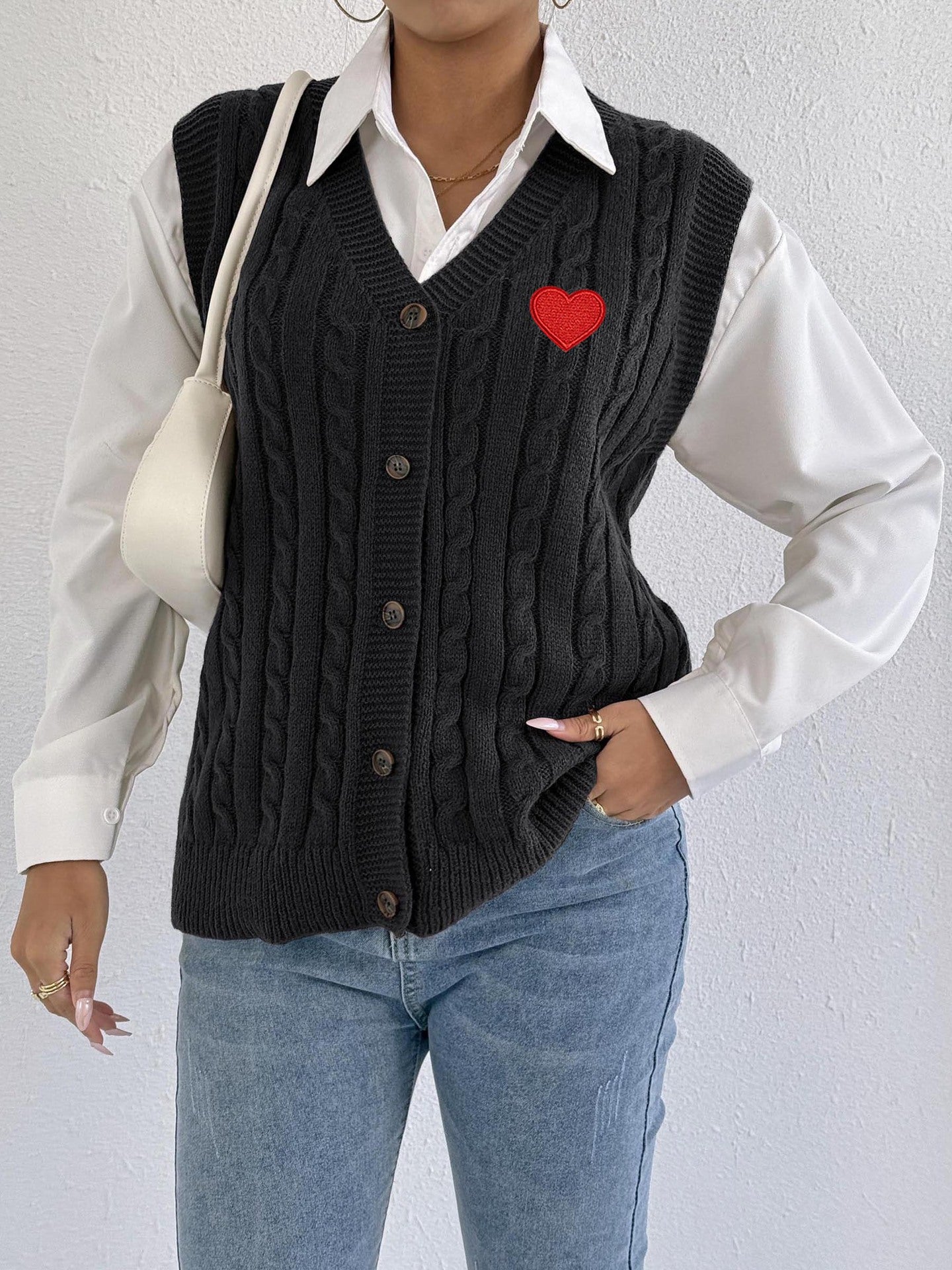 Women Knitted Cardigan Autumn Winter Casual Outerwear Vest Twist Woven Sweater Three Dimensional Floral Stitching Vest