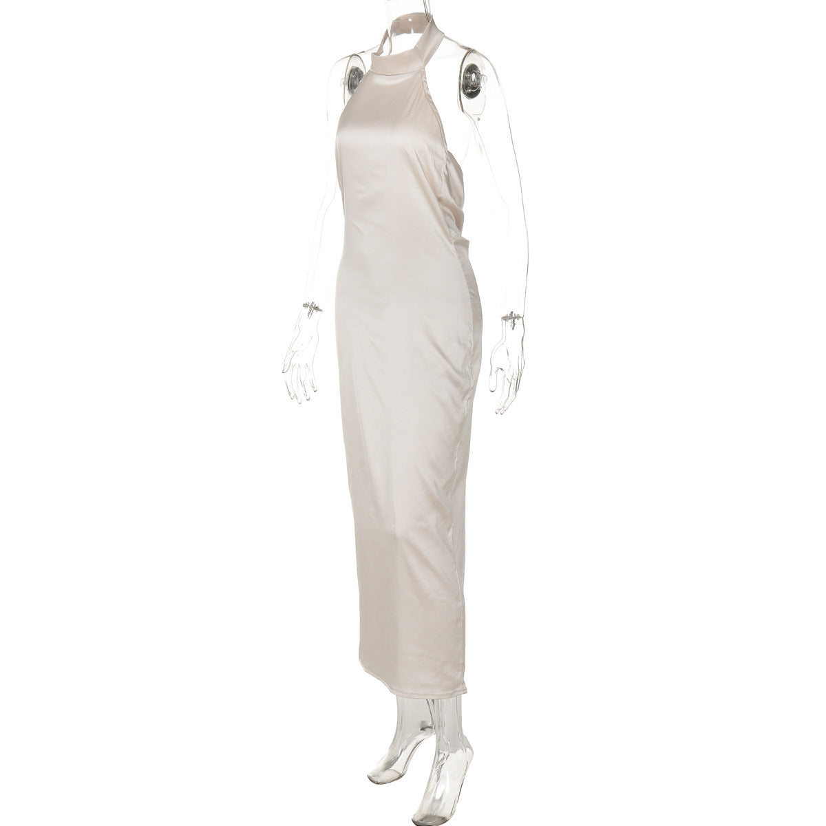 Summer Solid Color Sleeveless Halter Sexy Backless Satin Dress