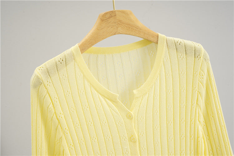 Hollow Out Cutout out Crocheted Lace Knitted Cardigan Women Summer Thin Slub Linen Sun Protection Shirt Top
