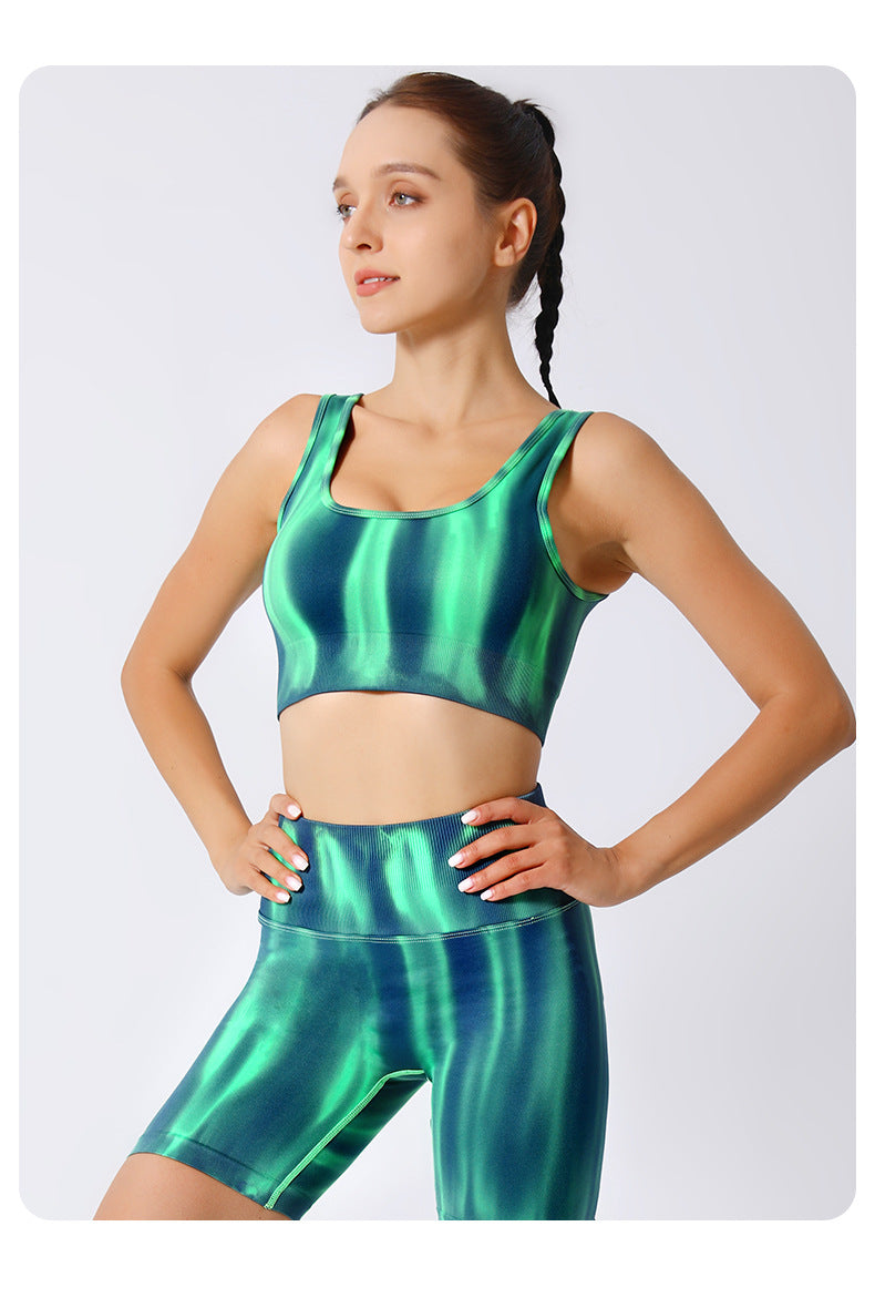Gradient Aurora Yoga Bra Strap Chest Pad Push Up Breathable Quick Drying Seamless Running Fitness Sports Vest