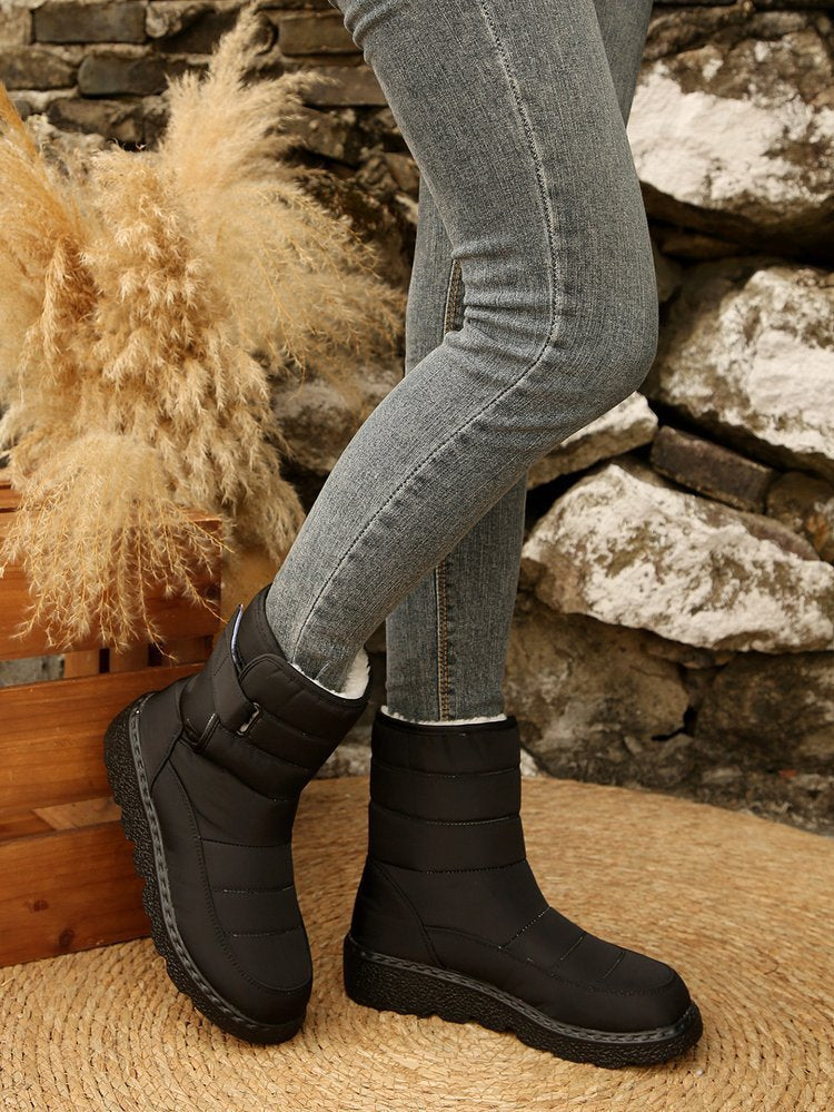 Winter Fleece Lined Warm Slugged Bottom Snow Boots Women Velcro down Cloth Mid Calf Cotton Shoes