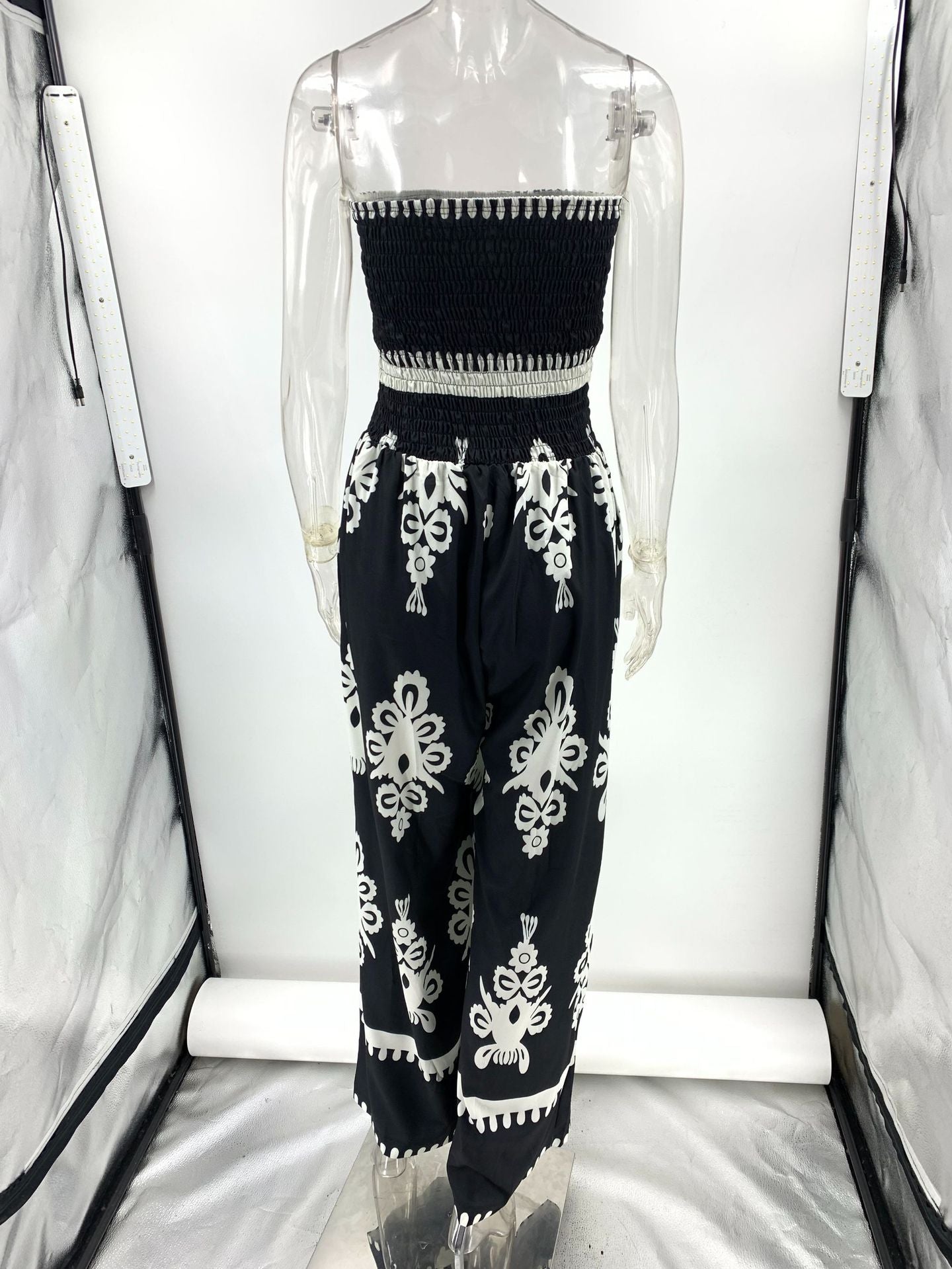 Street Hipster Wrapped Chest Printed Jumpsuit High Waist Casual Pants Women
