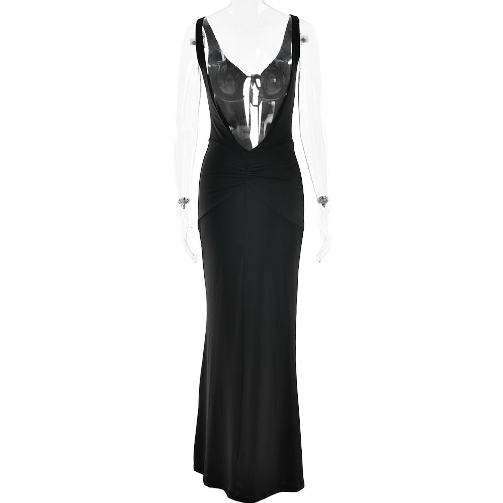 Summer Arrival Strap Dress Women Sexy Backless Hollow Out Cutout Pleated Dress