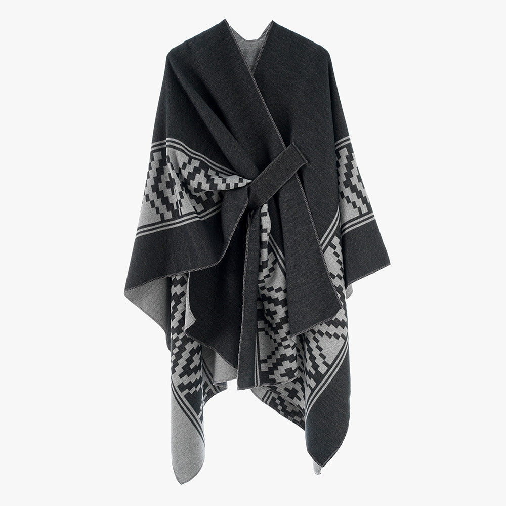 Women Shawl Simple High Quality Jacquard plus Bar Split Talma Catwalk Show Outwear