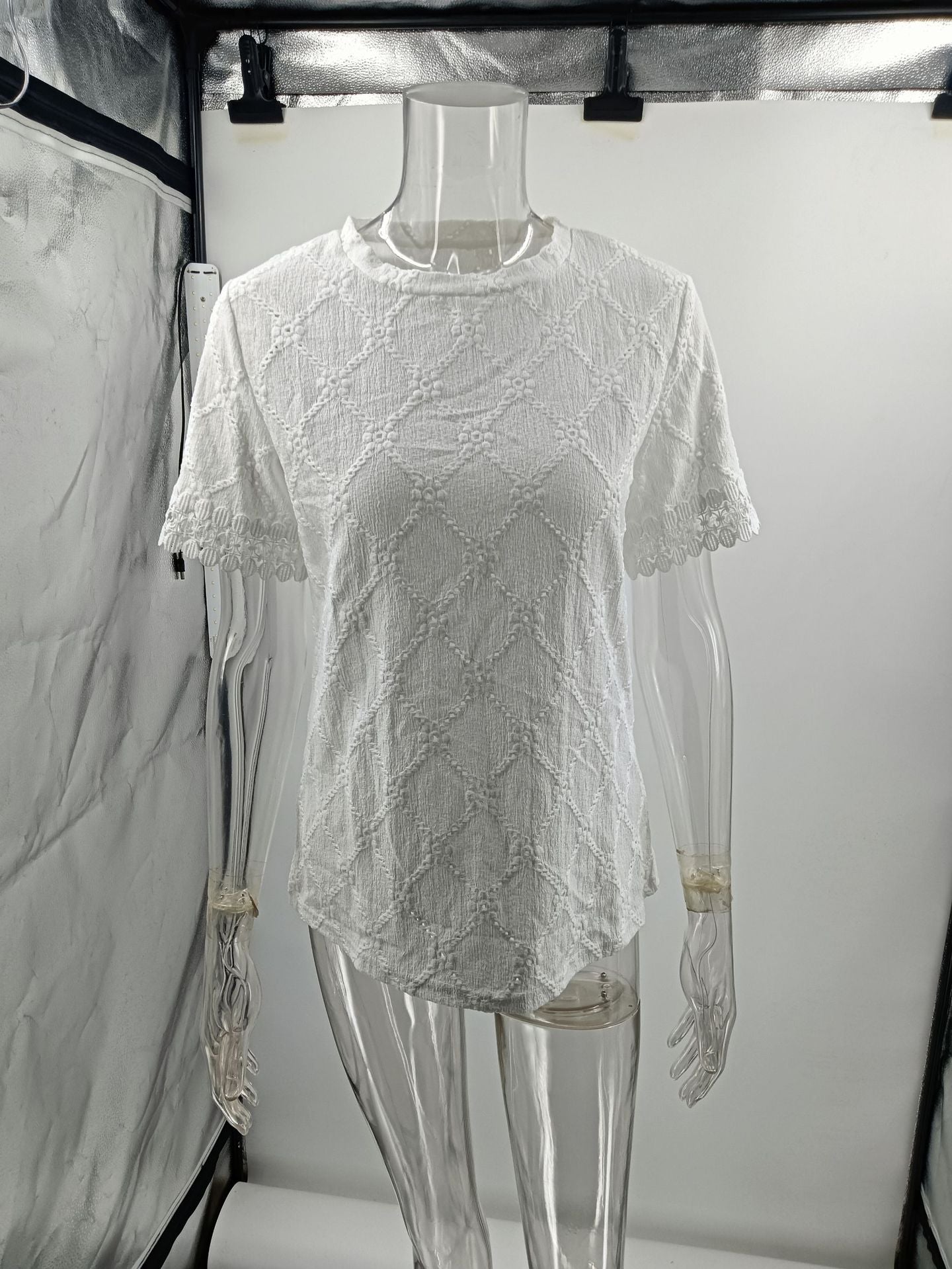 Summer Hollow Out Cutout Top round Neck Lace Lace Fir
