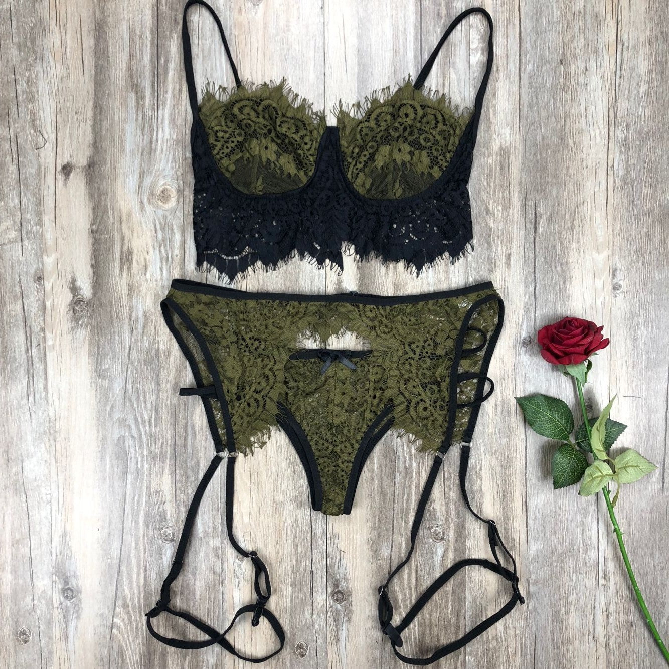 Popular Sexy Lingerie Set Lace Stitching Sexy Three Piece Lace Underwear