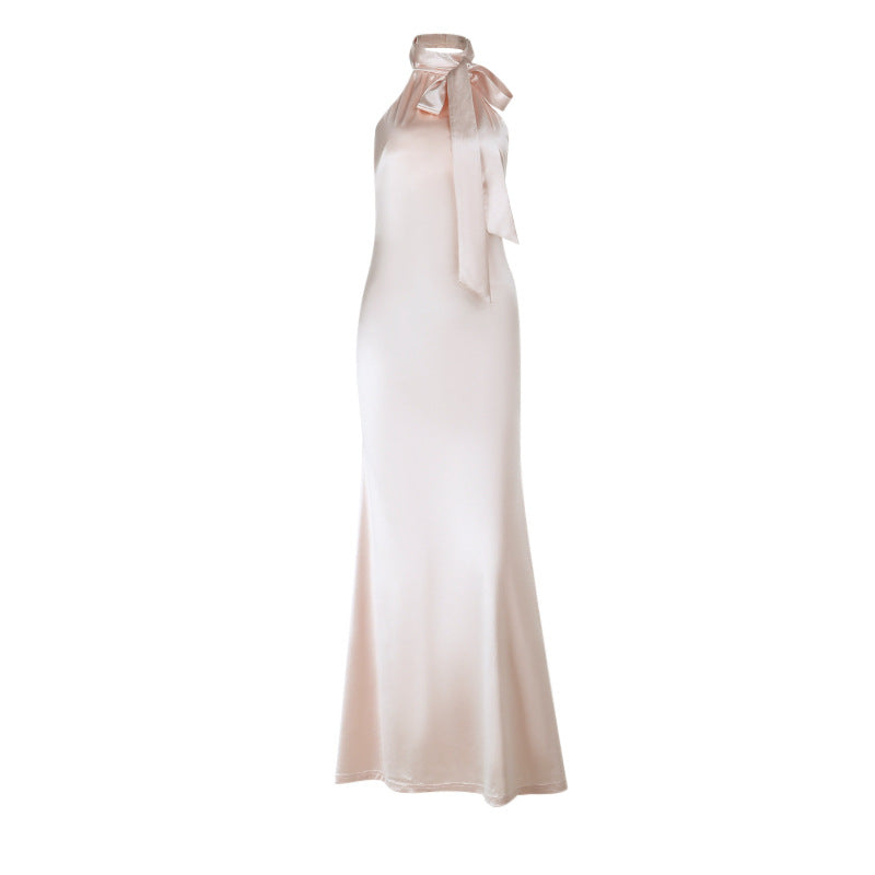Sexy Backless Fishtail Evening Dress Autumn Elegant Halter Dress