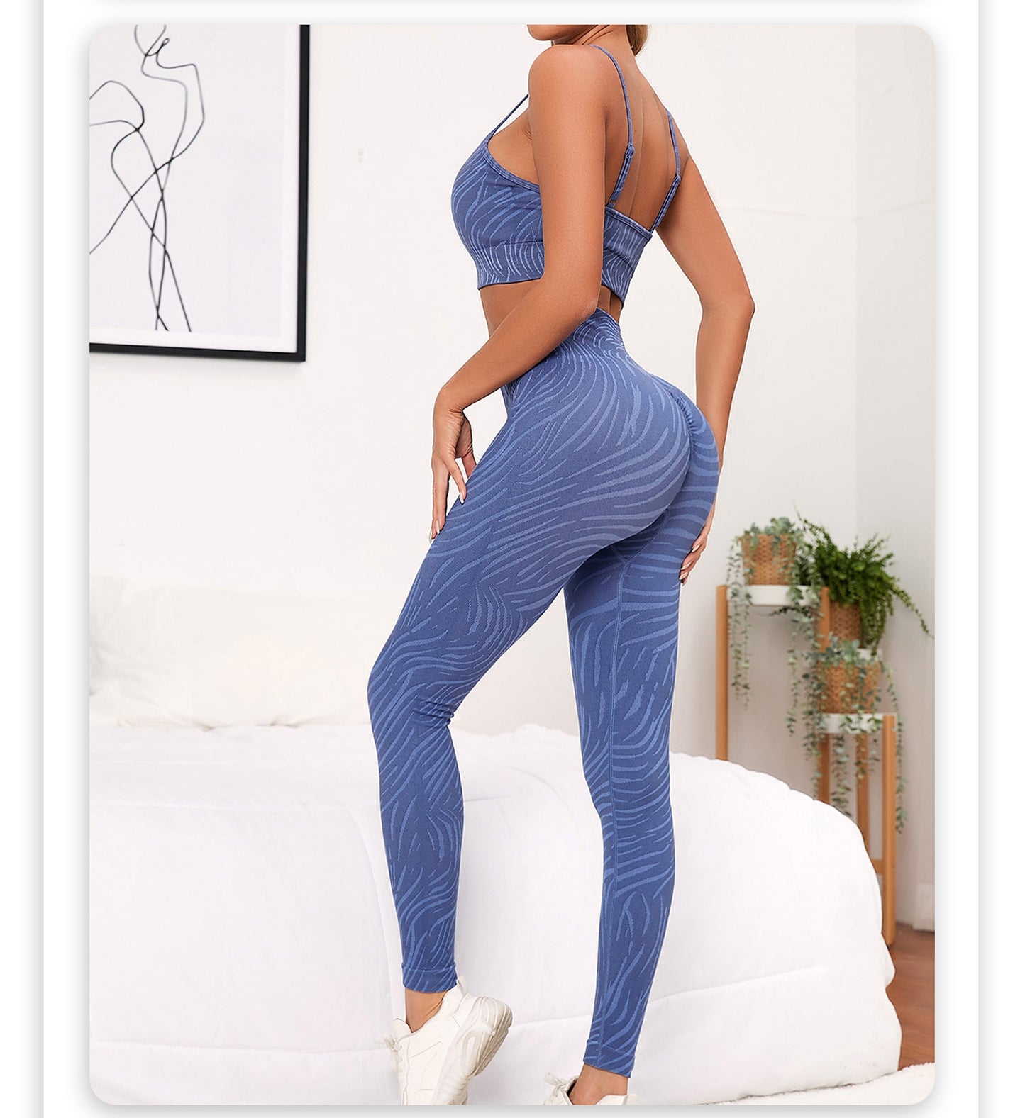 Stone Washed Moisture Wicking Backless Bra Sports Fitness High Waist Trousers Running Yoga Clothes