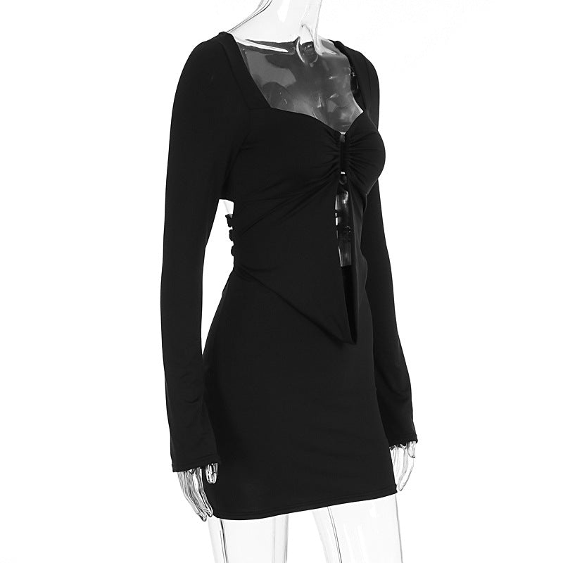 Women Hip Dress Autumn Pure Sexy Niche Slim Fit Long Sleeved Dress