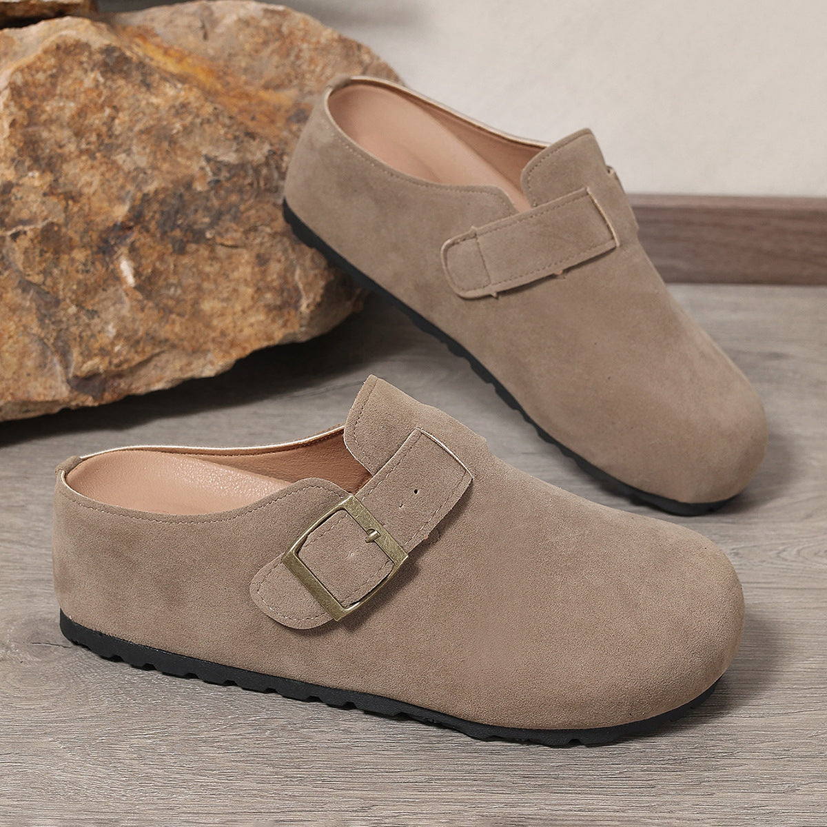 Belt Buckle Closed Toe Birkenstock Half Slippers Women Outer Wear French Slip on Thick Bottom Back Open Shoes