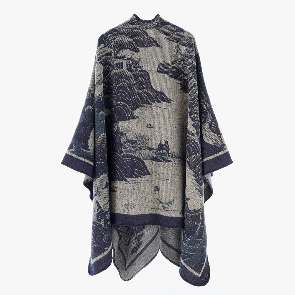 Products Women Shawl Scarf Minority Thickened Koi Pattern Cloak Travel Photography Outerwear