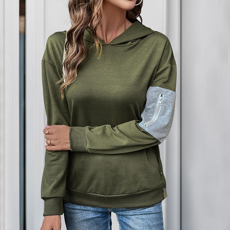 Autumn Casual Sweatshirt Pullover Color Stitching Hoodie Women