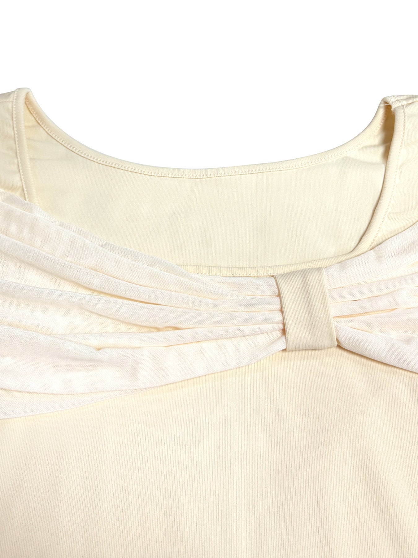 French Patchwork Cold Shoulder T shirt Women Ladies Elegant Pleated Design Slim Fit Sexy Long Sleeve Top