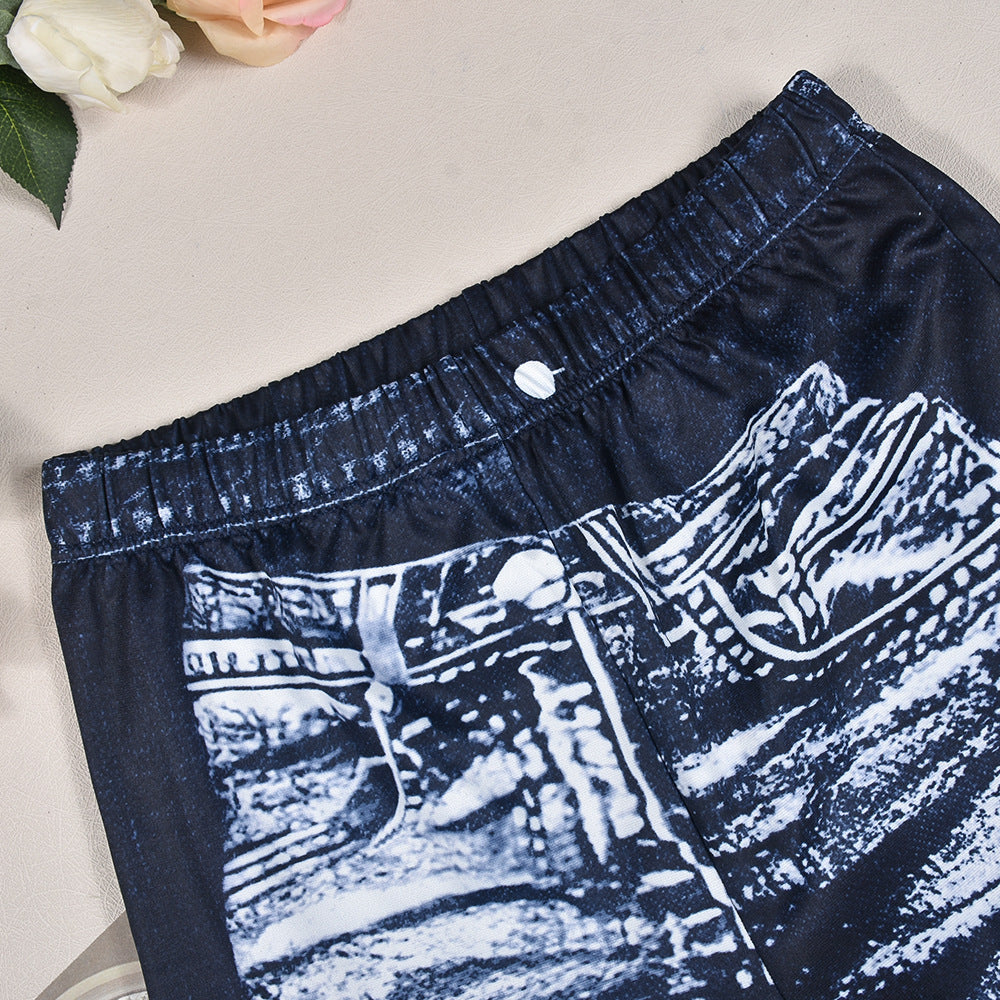 Printed High Waist Straight Casual Trousers for Women