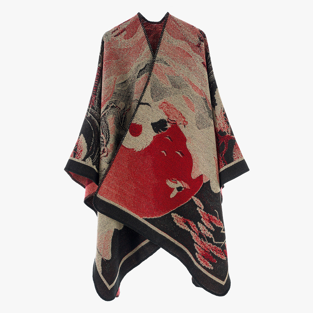 Products Women Shawl Scarf Minority Thickened Koi Pattern Cloak Travel Photography Outerwear