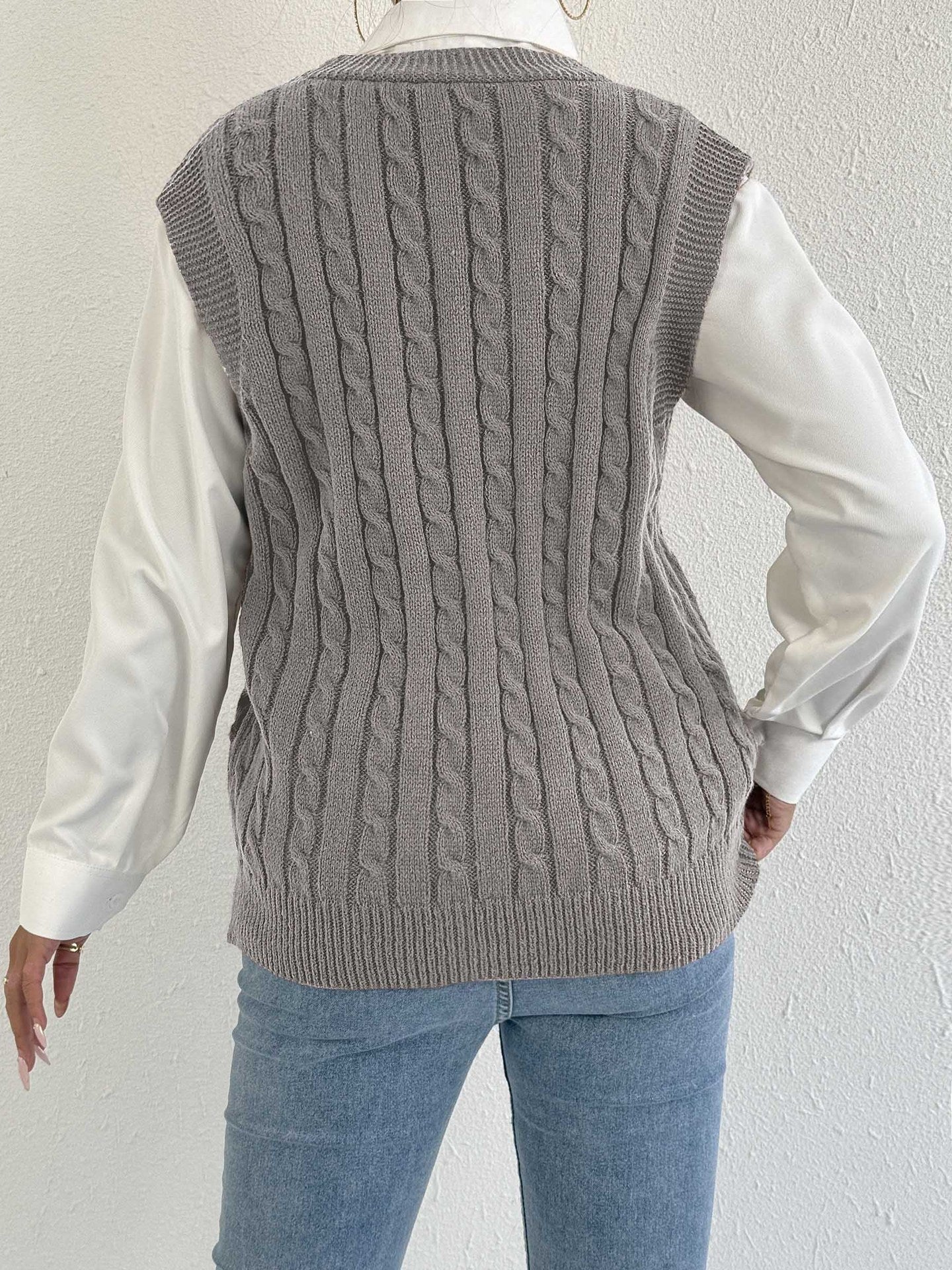 Women Knitted Cardigan Autumn Winter Women Clothing Casual Outerwear Vest Twist Woven Sweater Three Dimensional Floral Stitching Vest