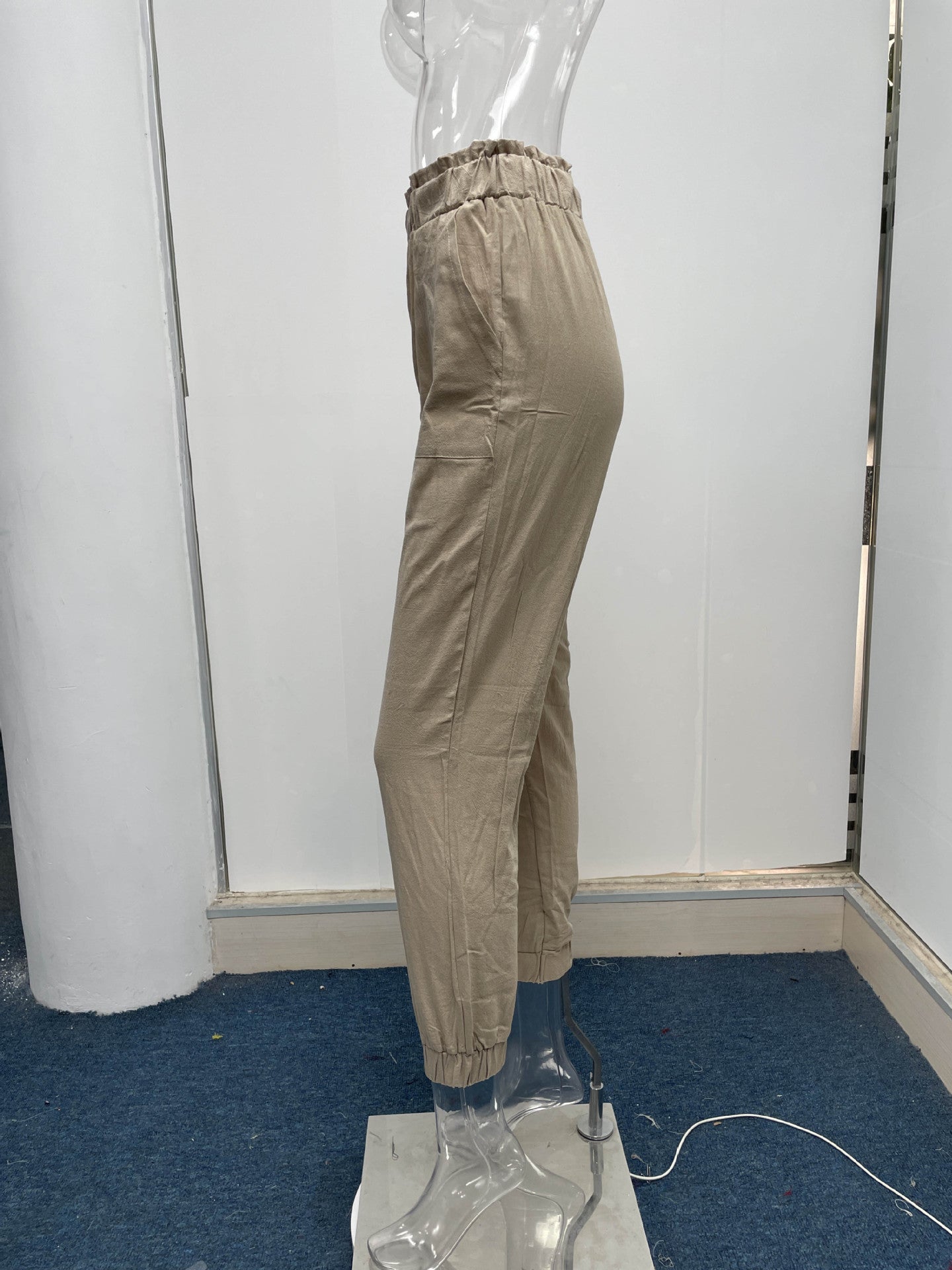 Women Clothing Spring Ruffled Elastic Waist High Waisted Trousers