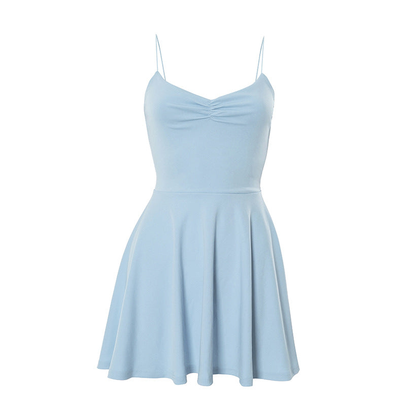 Women Clothing Summer Simple Sexy Solid Color Slip Dress Women