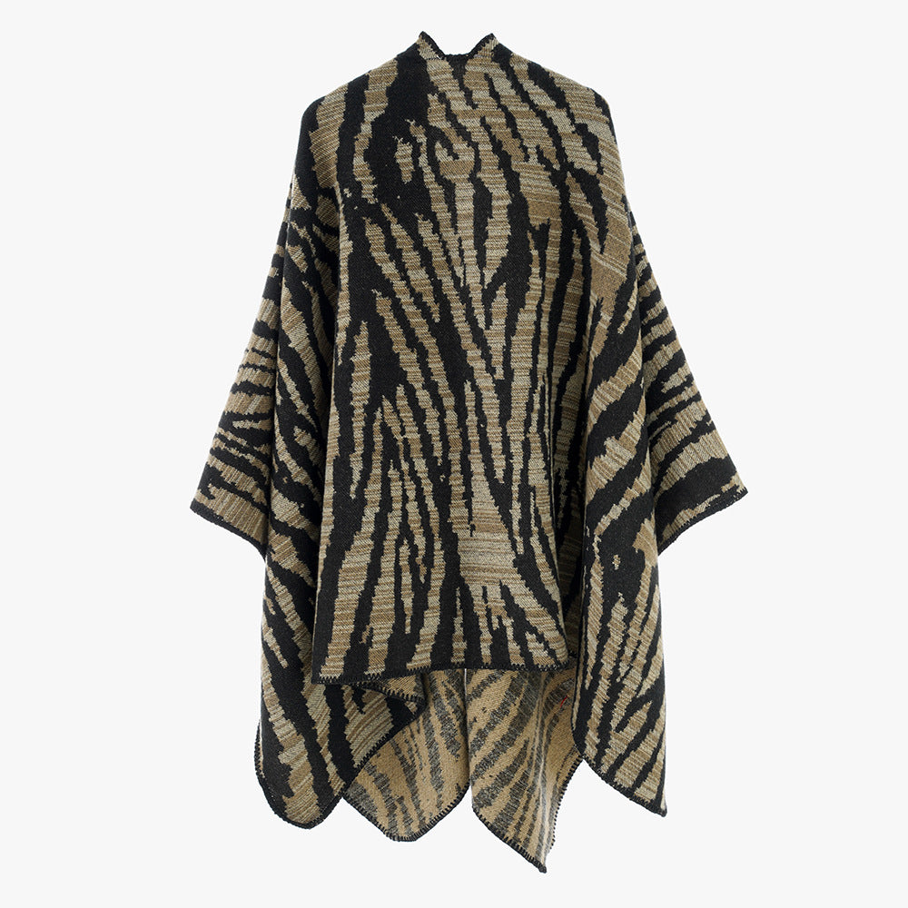 Fashionable Striped Shawl Women Autumn Winter Korean Striped Color Matching Zebra Pattern Warm Cashmere like Shawl Trendy