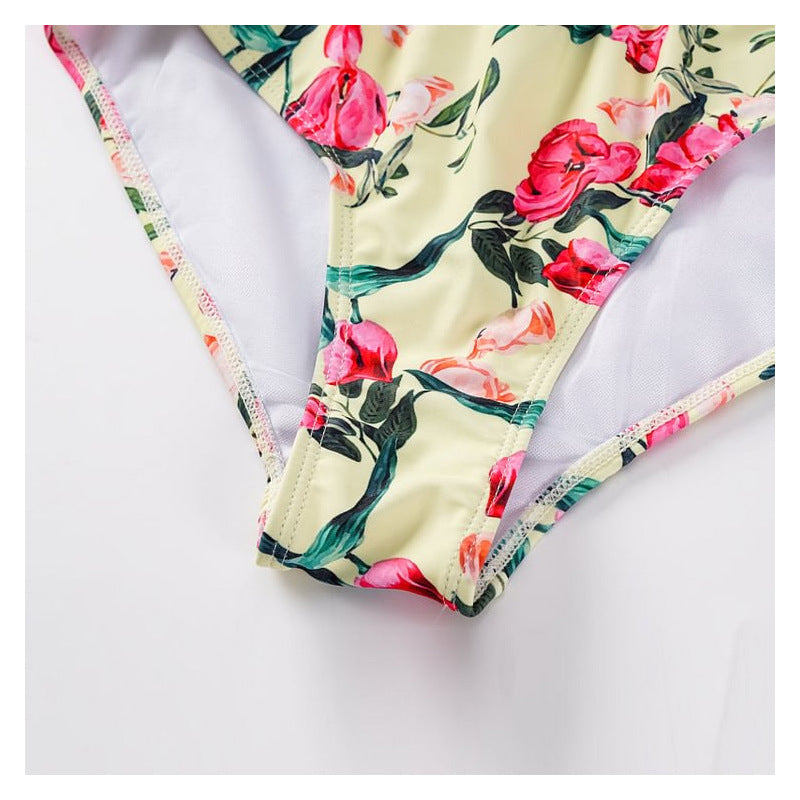 Vintage Floral Strap Hollow Out Cutout out Swimsuit Women Dress