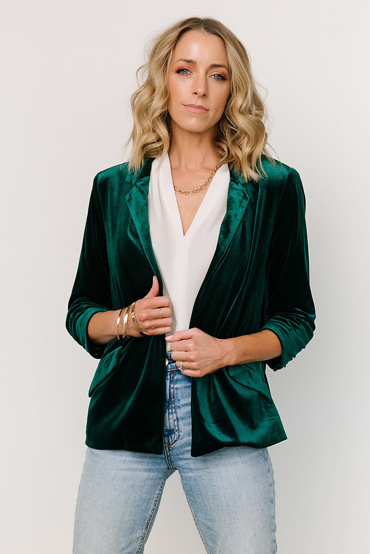 Coat Women Spring Autumn Gold Velvet Diagonal Pocket Collared Long Sleeve Small Blazers