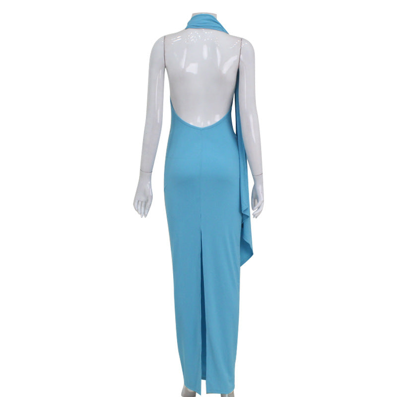 Sexy Halter Swing Collar Elegant Slim Fit High Grade Dress with Ribbon Sexy Dress for Women