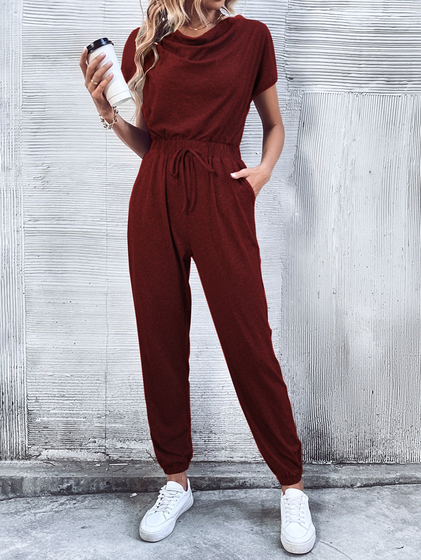 Women Clothing Short Sleeved Casual Wide Leg Jumpsuit