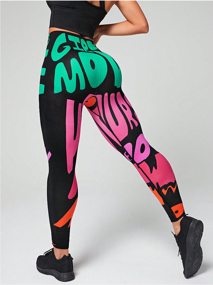 Graffiti Printing Yoga Pants Tight Seamless High Waist Hip Lift Quick Drying Nude Feel Breathable Sports Fitness Yoga Pants Yoga Pants