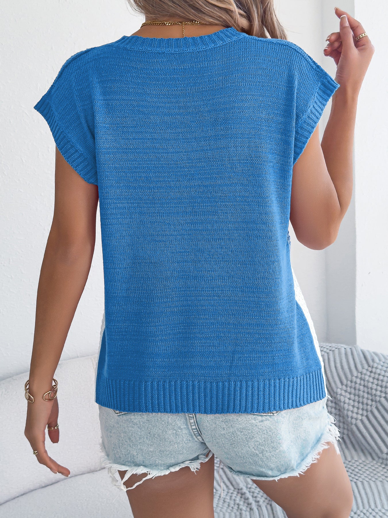Women Clothing Spring Summer Color Matching Twist Casual Loose Batwing Sleeve Knitwear Holiday Top