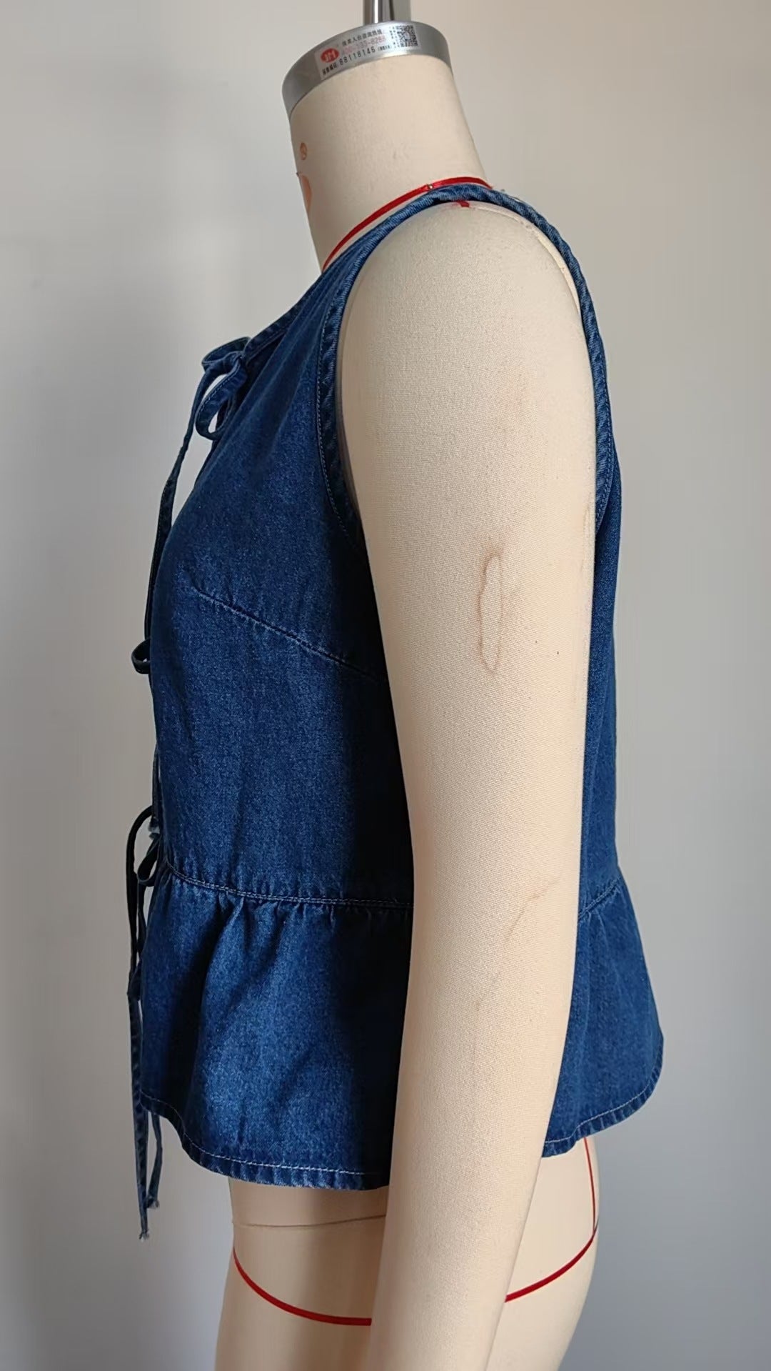 Summer Ruffles Lace up Denim Waistcoat Vest Top Set Women