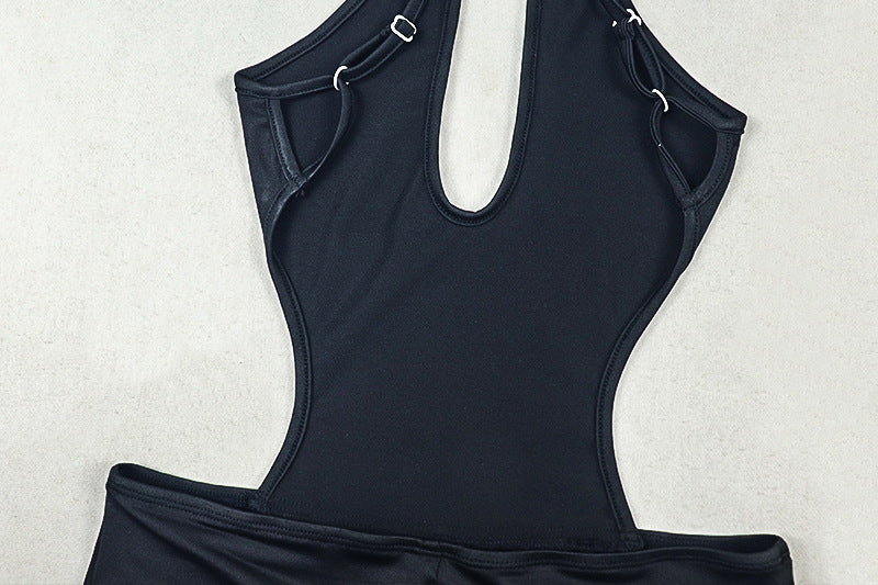 Women Clothing Design Hollow Out Cutout out Slim Fit Halter Jumpsuit Solid Color Backless Sexy Sheath Long Jumpsuit