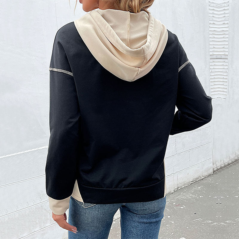 Women Clothing Long Sleeve Color Matching Autumn Sweatshirt Women