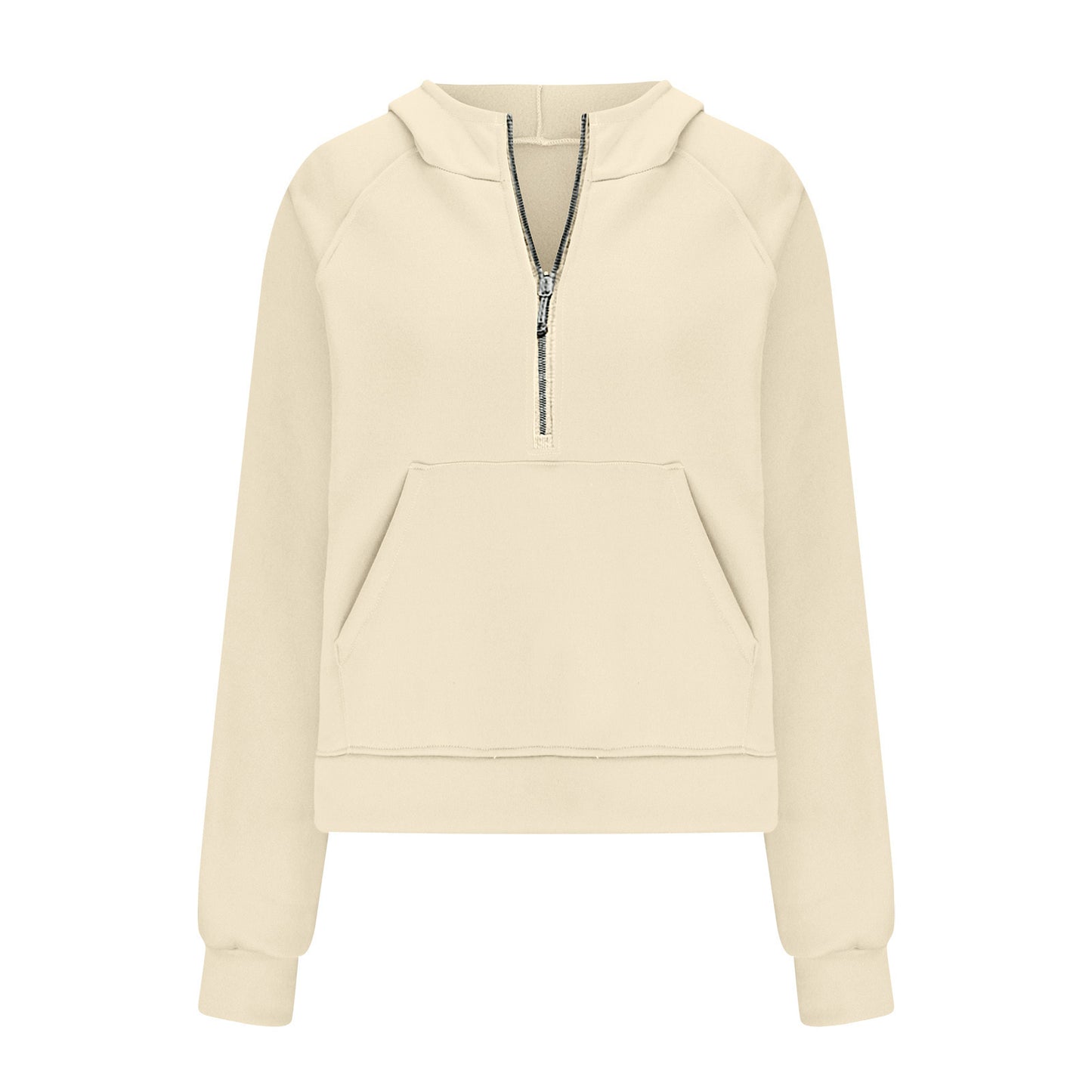 Autumn Winter Women Scuba Sports Half Zipper Yoga Clothes Loose Short Hood Fleece Lined Sweatshirt Sweatshirt