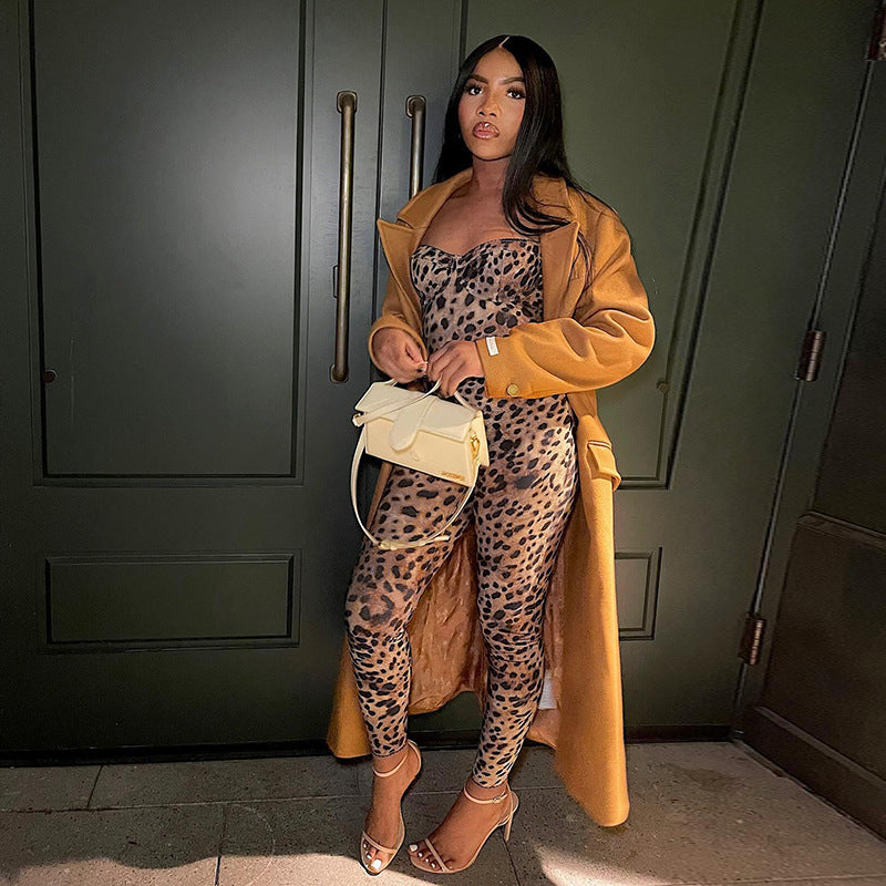 Spring Jumpsuit Street Slim Leopard Print Jumpsuit Women