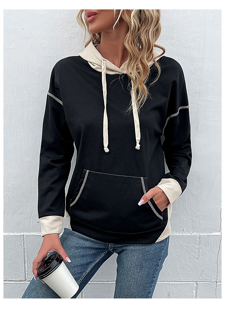 Women Clothing Long Sleeve Color Matching Autumn Sweatshirt Women