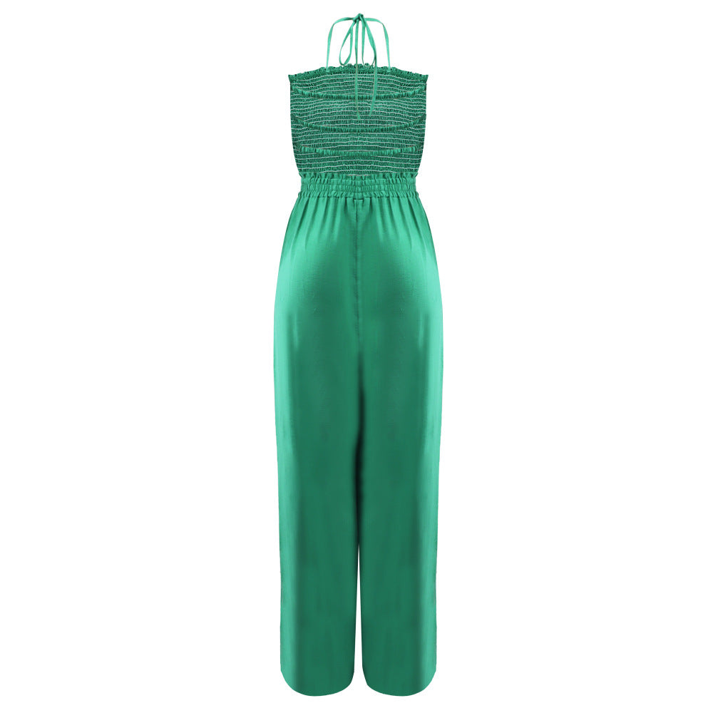 Lace up Fashionable Bandeau Sexy Backless Elastic Waist Loose Straight Jumpsuit