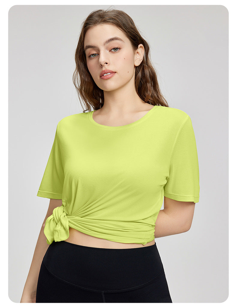 Plus Size Yoga Clothes Blouse Women Summer Loose Breathable Thigh Length Casual T shirt Side Slit Exercise Short Sleeve