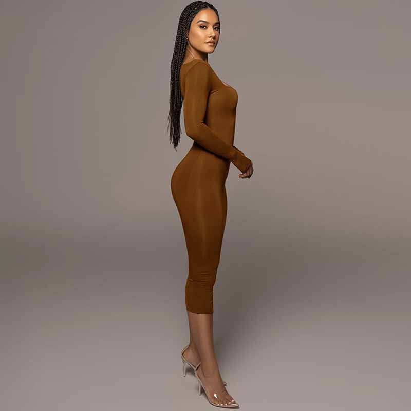 Winter Arrival Women's Sexy Sexy Slim Fleece Square Collar Long Sleeve Dress
