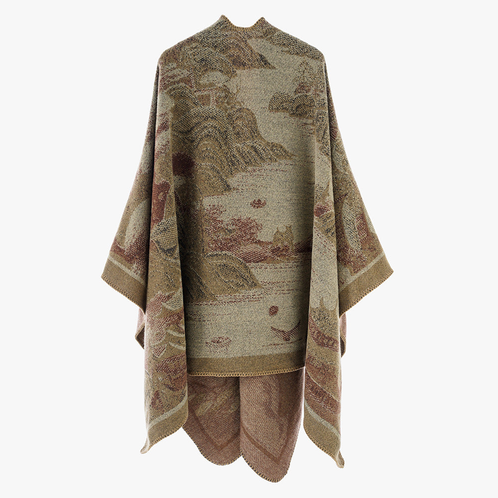 Products Women Shawl Scarf Minority Thickened Koi Pattern Cloak Travel Photography Outerwear