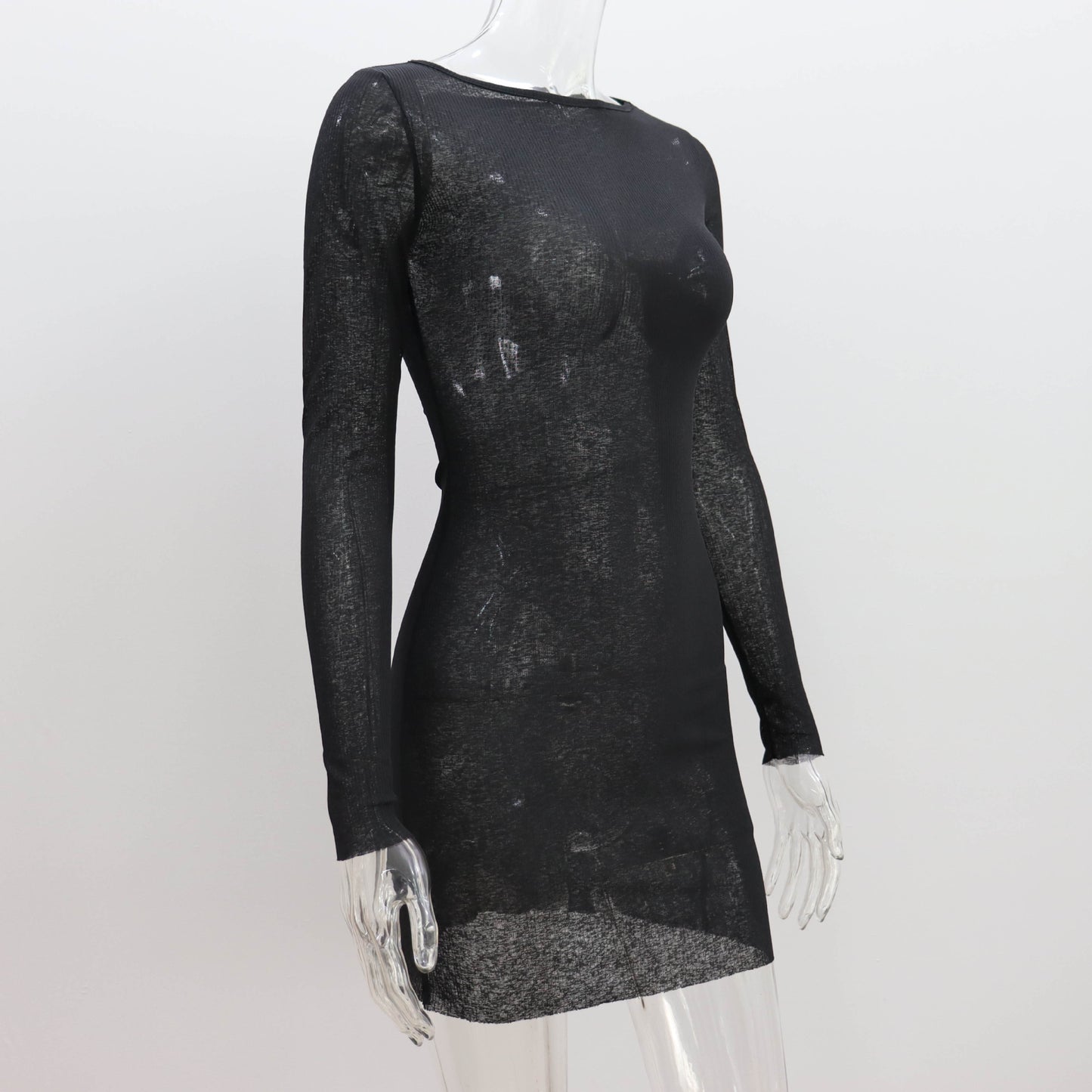 Spring Summer See through Dress Women Sexy Hollow Out Cutout Beach Dress Sun Protective Blouse Long Sleeve round Neck Short Dress Women