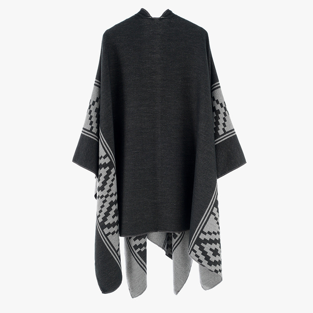 Women Shawl Simple High Quality Jacquard plus Bar Split Talma Catwalk Show Outwear
