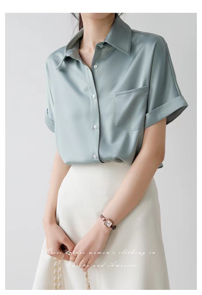 Summer Casual Satin Satin Short Sleeved Shirt Korean Professional White Collar Office Interview Shirt