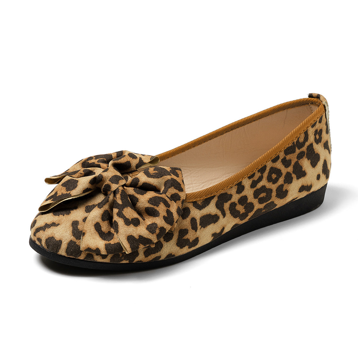 Ballet Leopard Print Flat Low Top Shoes Women Bow Low Cut Breathable Four Seasons Work Shoes
