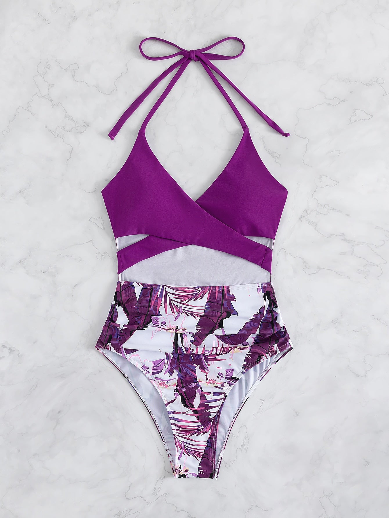Swimsuit Women Triangle One Piece Lace Printing Bikini Swimsuit Crisscross