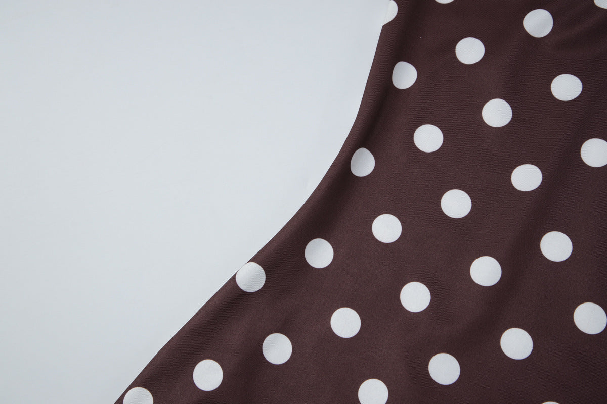 French Women Clothing Winter Printed Polka Dot Slim Fit Slimming Sheath Strap Dress for Women