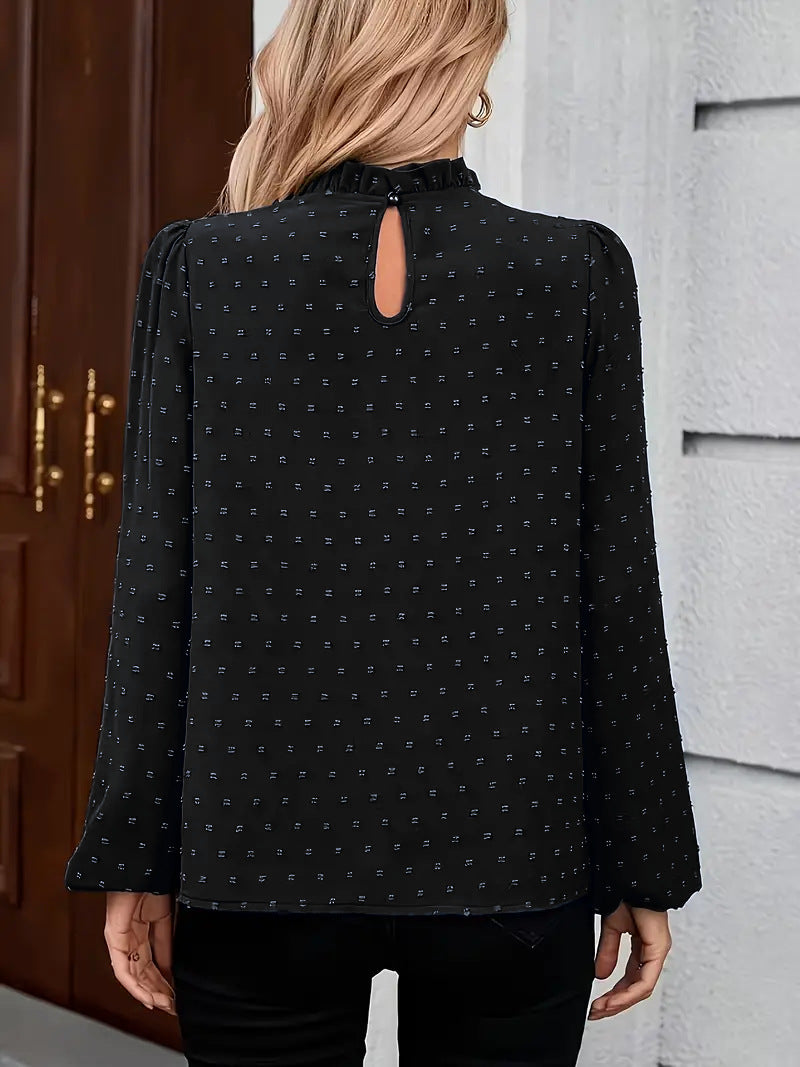 Autumn Winter Women T shirt Cut Floral Woven Fabric Elegant Top